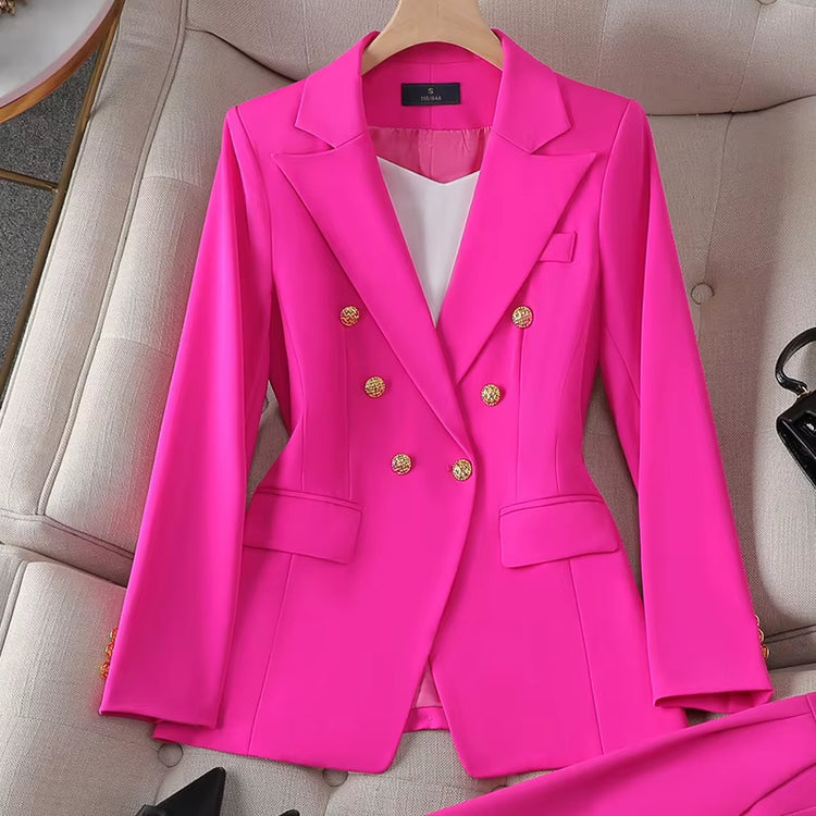 Women Lady Office Suit Coat Fashion Slim-Fitting Double-Breasted Long Sleeve Lapel Button Blazer Tops Jacket Coat