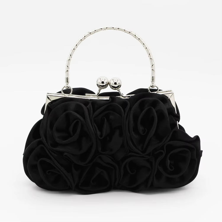2022 New Women Lady Satin Flower Evening Party Cloth Handbag Bride Small Elegant Dress Cocktail Bag Handbag Clutchbag