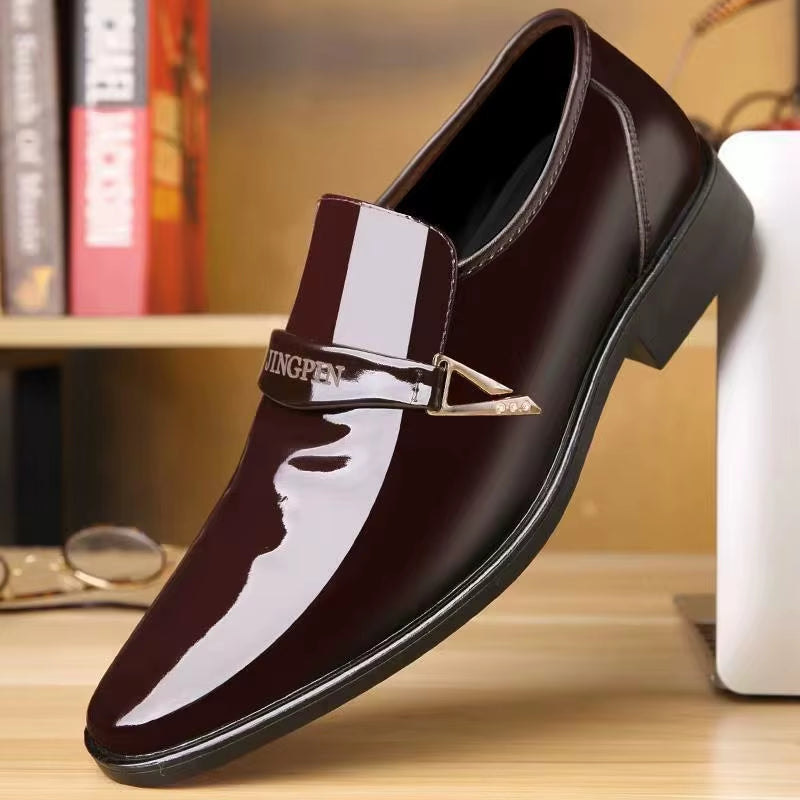 Plus Size Mens Pu Leather Shoes Trendy Business Dress British Breathable Interior Height Increase round Toe Set Mens Shoes