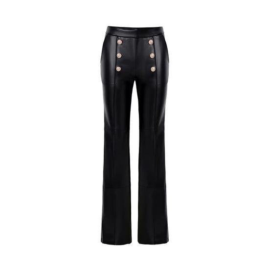 Pantalon Femme Taille Haute Simili Cuir Noir Brillant, Coupe Tendance
