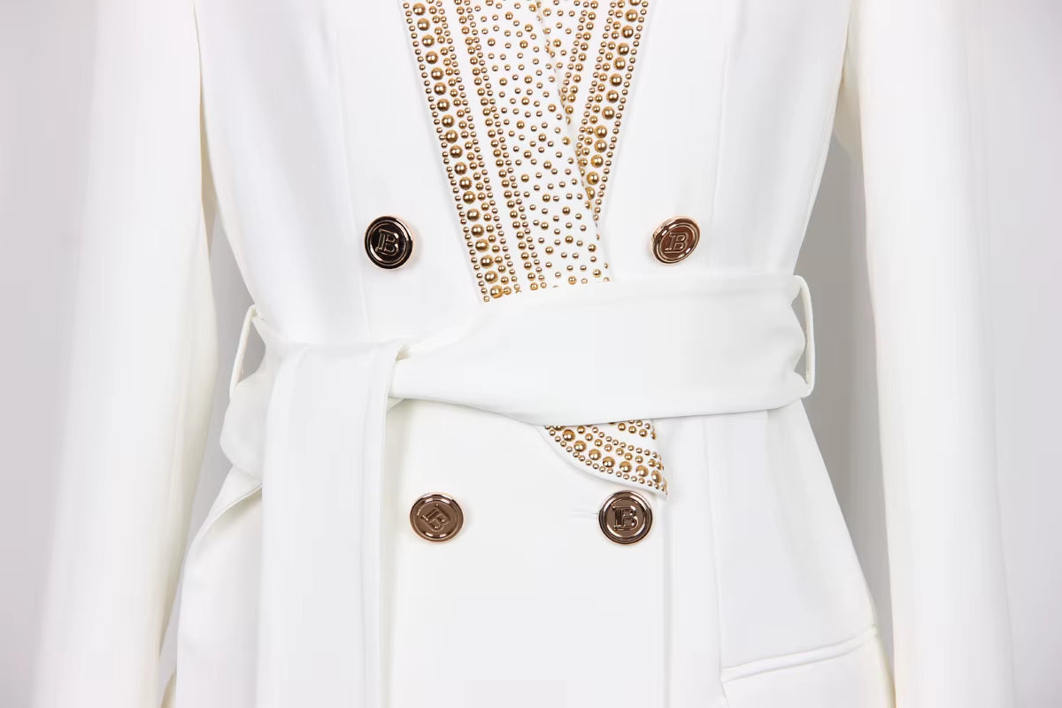 New Arrivals Dropshipping High Quality Fashion and Elegant Metal Beading Long Blazer Jacket for Women