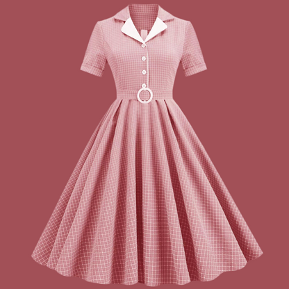 Ohsisa Zomer Retro 50S 60S 70S Rockabilly Jurk V-hals Kraag Grote Swing Slanke Strik Geruite Feestjurk