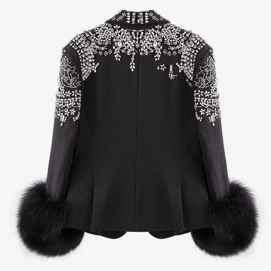 Veste Noire Femme Ajustée Design Unique avec Détails en Strass