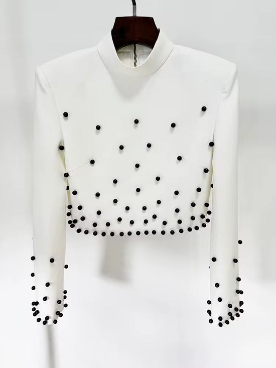 Ensemble Tailleur Femme Élégant avec Perles Blazer + Jupe, Chic & Haut de Gamme, Tailles Standard & Plus Size