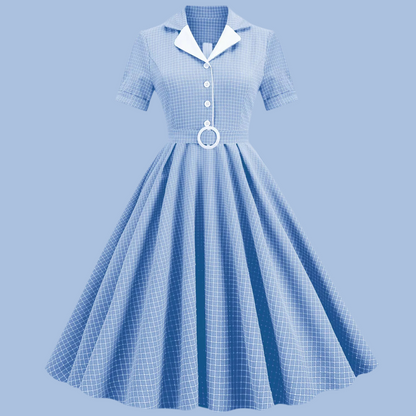 Ohsisa Zomer Retro 50S 60S 70S Rockabilly Jurk V-hals Kraag Grote Swing Slanke Strik Geruite Feestjurk