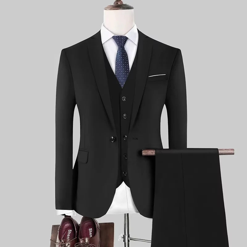 2024 Men Suit 3 Piece Set Korean Fashion Suit Coat + Vest + Pants Professional Wedding Best Man Clothing Business Formal Suits