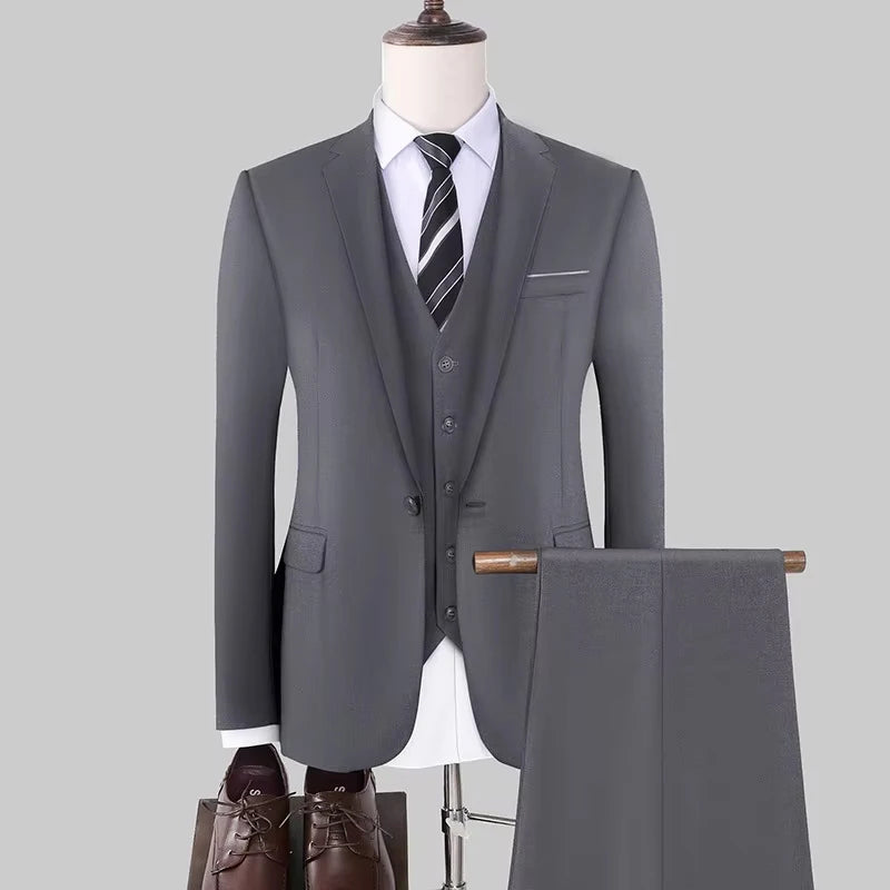 2024 Men Suit 3 Piece Set Korean Fashion Suit Coat + Vest + Pants Professional Wedding Best Man Clothing Business Formal Suits