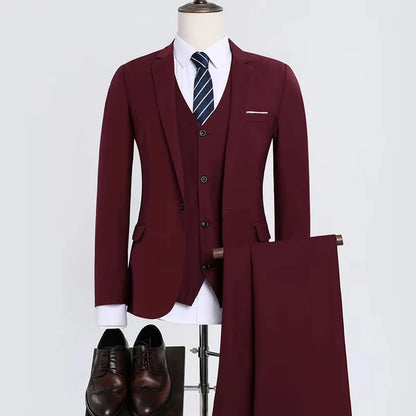 2024 Men Suit 3 Piece Set Korean Fashion Suit Coat + Vest + Pants Professional Wedding Best Man Clothing Business Formal Suits