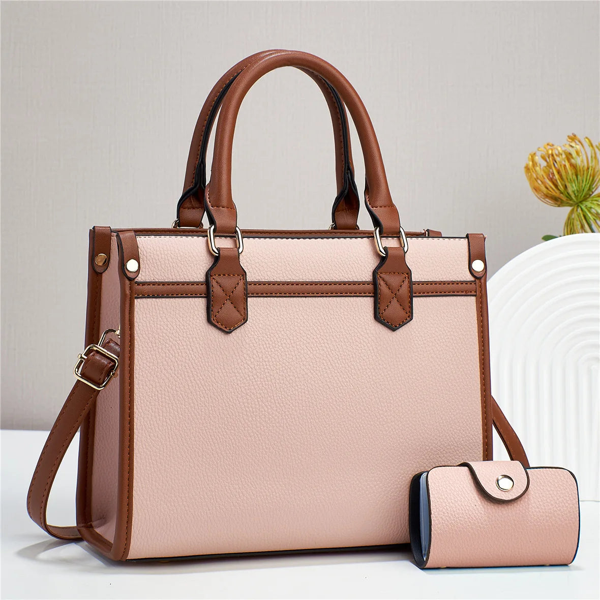New Large Capacity Contrasting Color Simple Cross-Border Foreign Trade Western-Style Quality Portable Shoulder Bag Two-Piece Set