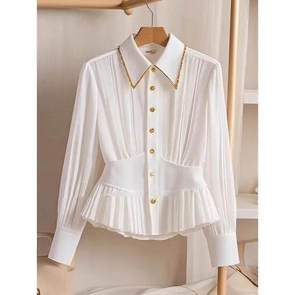Chemise Blanche Élégante à Col Polo Printemps Été 2025