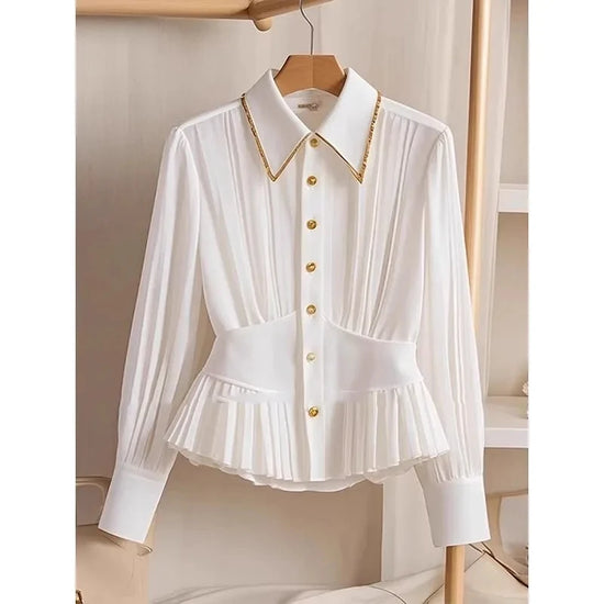 Chemise Blanche Élégante à Col Polo Printemps Été 2025