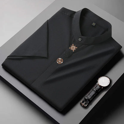 Chemise brodée manches courtes homme Oversize décontractée noir et blanc jusqu’au 10XL