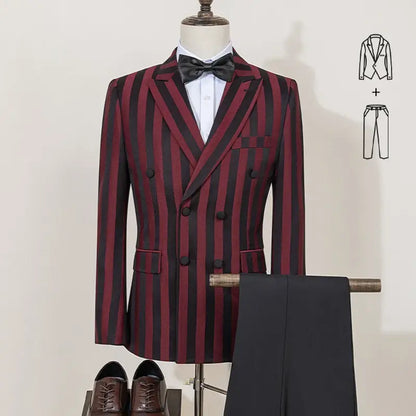 Blazer Rayé Chic pour Homme – Double Boutonnage Élégant