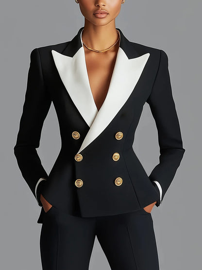 Blazer Femme Élégant à Double Boutonnage  Office Lady