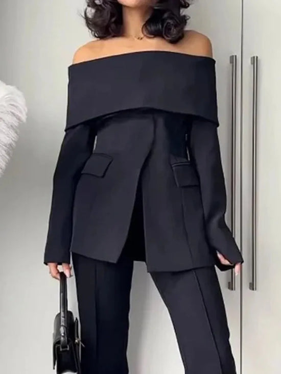 Blazer Femme Off-Shoulder Office Lady