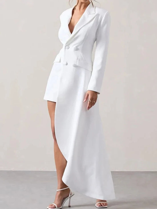 Blazer Femme Noir et Blanc à Col Cranté Office Lady Urbain