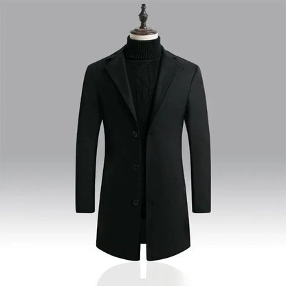 Manteau Homme Laine et Coton Épaissi – Slim Fit Mi-long Automne-Hiver