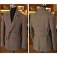Veste Homme Blazer en Tweed à Chevrons Double Boutonnage Style Vintage
