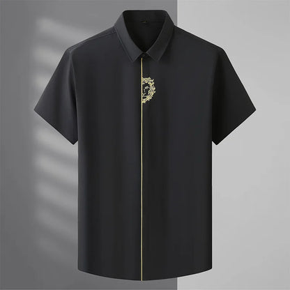 Chemise brodée manches courtes homme Oversize décontractée noir et blanc jusqu’au 10XL