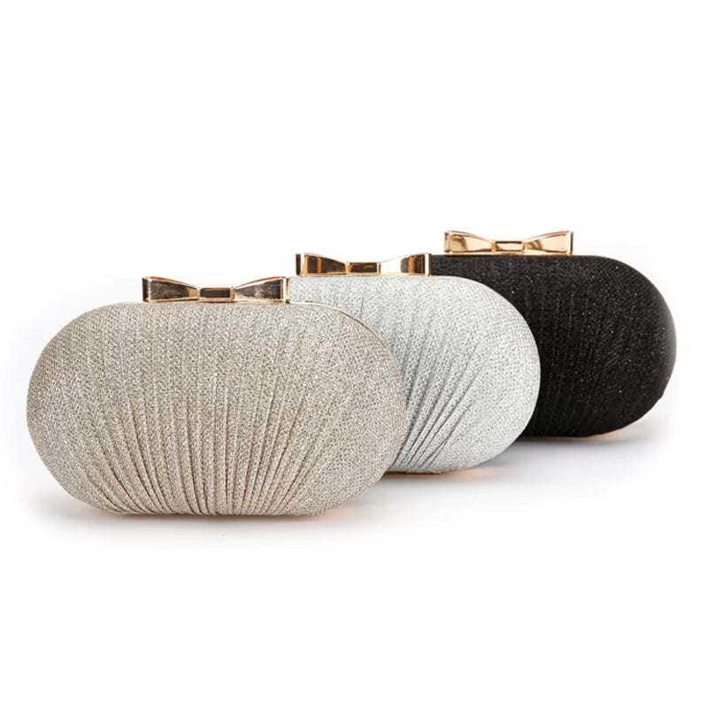 2022 New Women Lady Evening Party Oval Pleated Handbag Bride Small Elegant Dress Cocktail Chain Bag Handbag Clutchbag