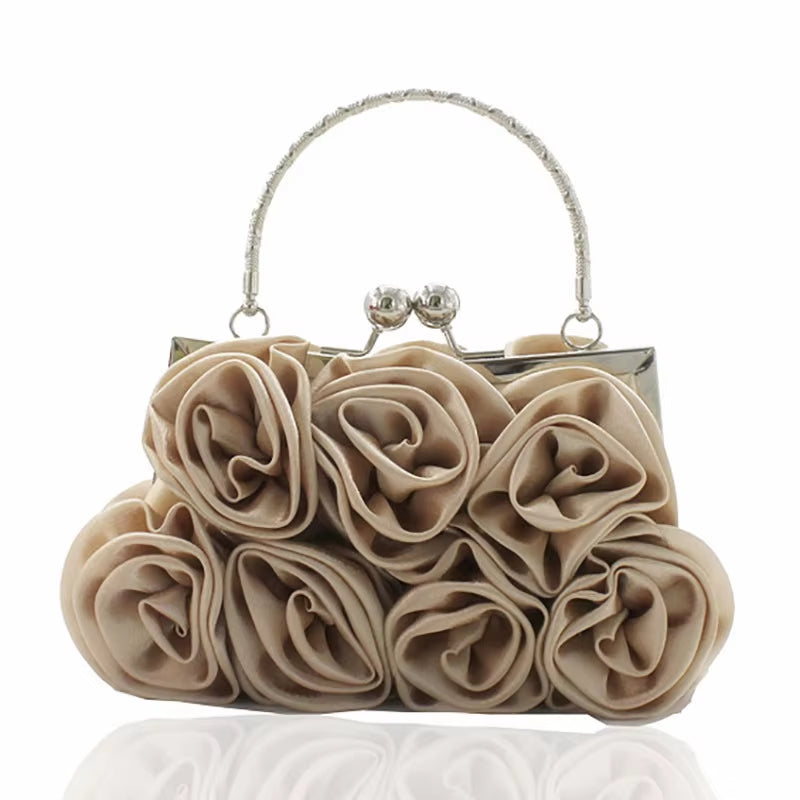 2022 New Women Lady Satin Flower Evening Party Cloth Handbag Bride Small Elegant Dress Cocktail Bag Handbag Clutchbag