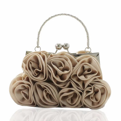 2022 New Women Lady Satin Flower Evening Party Cloth Handbag Bride Small Elegant Dress Cocktail Bag Handbag Clutchbag