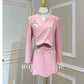 New Arrivals Dropshipping High Quality Hot Fashion and Elegant Crystal Beading Pink Short and Jacket Suits for Ladies