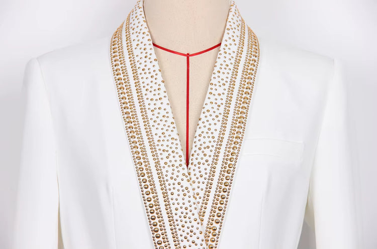 New Arrivals Dropshipping High Quality Fashion and Elegant Metal Beading Long Blazer Jacket for Women