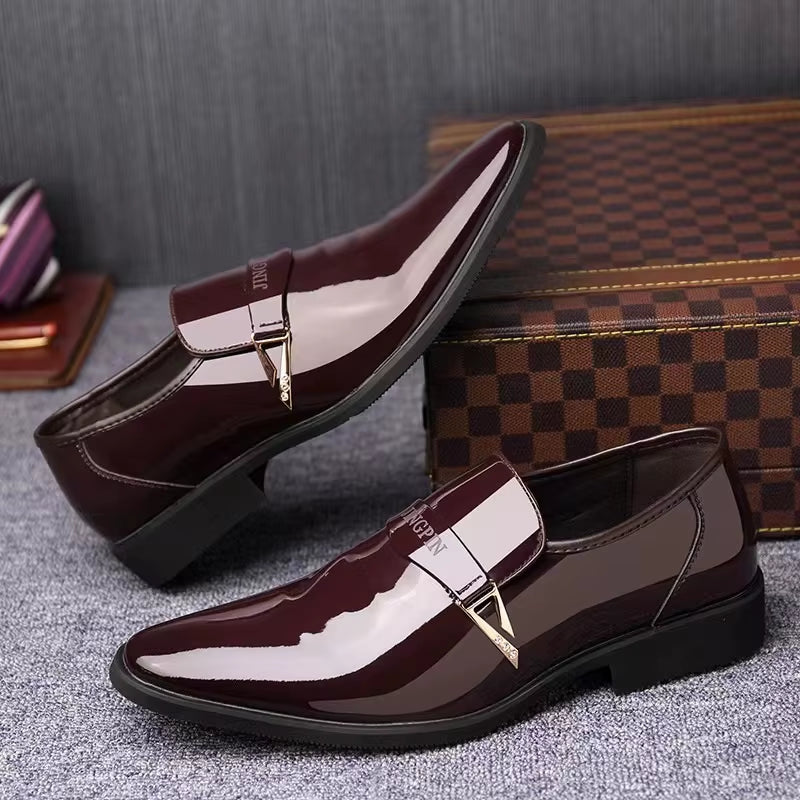 Plus Size Mens Pu Leather Shoes Trendy Business Dress British Breathable Interior Height Increase round Toe Set Mens Shoes