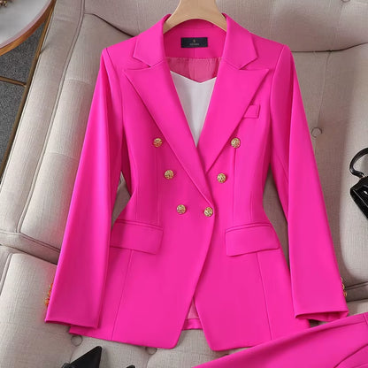 Women Lady Office Suit Coat Fashion Slim-Fitting Double-Breasted Long Sleeve Lapel Button Blazer Tops Jacket Coat