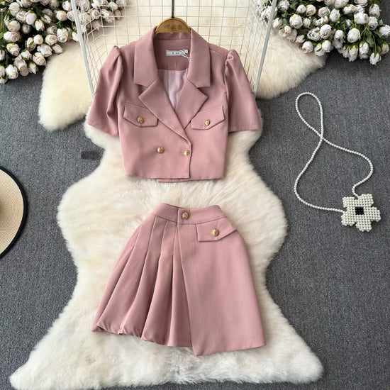 Summer Casual 2 Piece Set for Women Puff Sleeve Asymmetric Crop Top and High Waist Set Clothing Wholesale