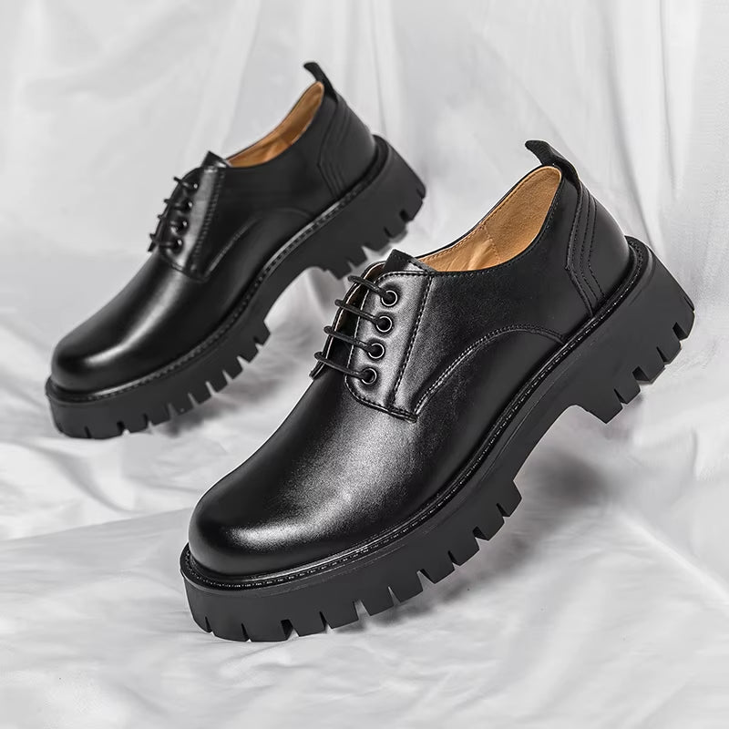 Thick Sole Height Increasing Classic Design Lace up Durable White Dress Shoes for Men