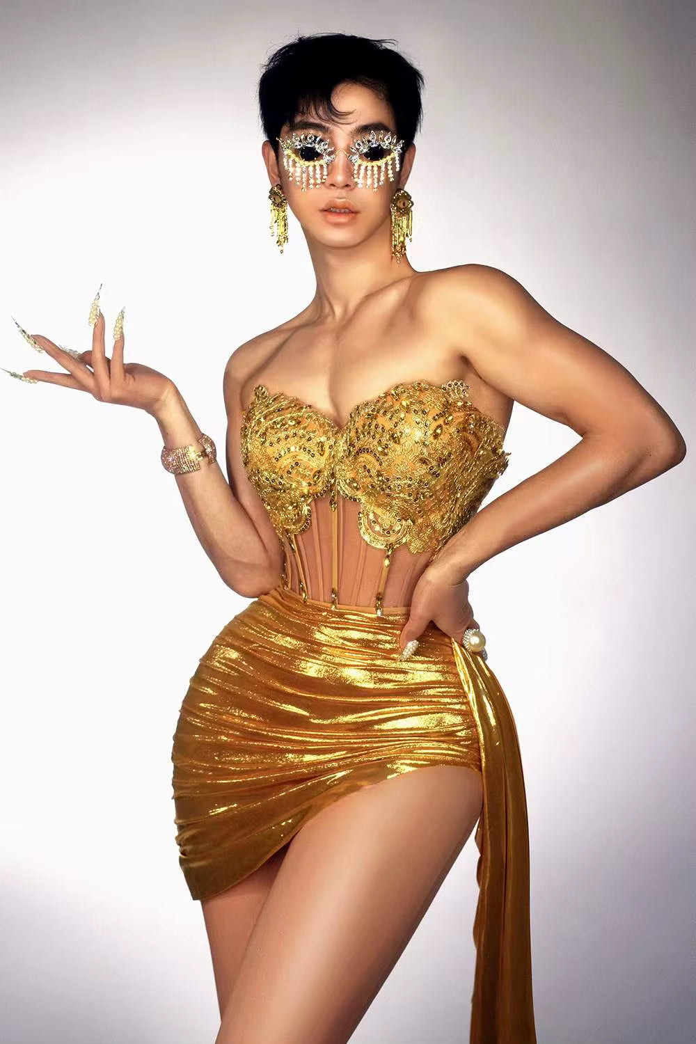 Ocstrade Concert Performance Clothing off the Shoulder Cut Out Mesh Sequin Dresses Women Party Night Club Dresses Sexy Women