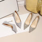 Women Sequin High Heeled Pointed Toe Shoes Evening Party Wedding Gold & Silver Lady Cocktail Slip-On Thin Heel Shoes