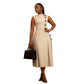 S-3XL 2025 Summer Dress Elegant Stand up Collar Sleeveless Button Office plus Size A-Line Women&