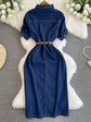 Retro Denim Dress for Women 2024 Summer New Collection Belt Slimming Short Sleeved Shirt Dress
