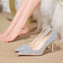 Women Sequin High Heeled Pointed Toe Shoes Evening Party Wedding Gold & Silver Lady Cocktail Slip-On Thin Heel Shoes