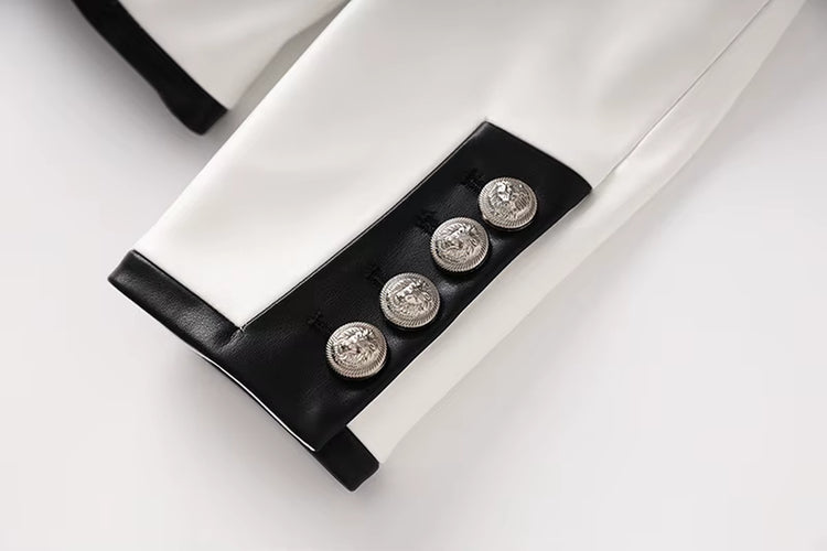 New Arrivals Hot Fashion Double Breasted White PU Leather Jacket Annd Blazer for Women