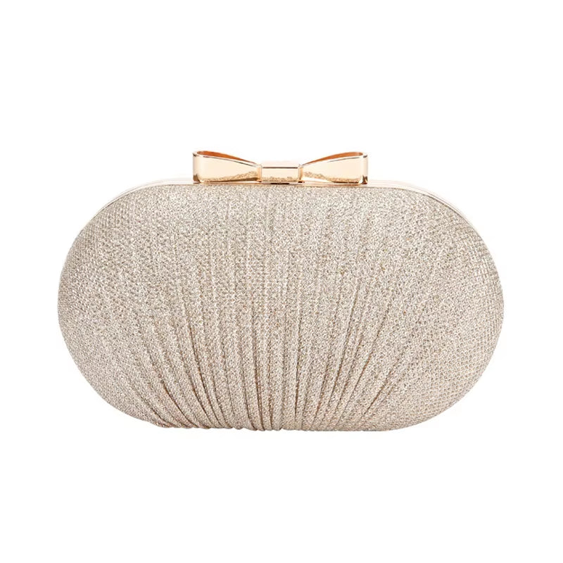2022 New Women Lady Evening Party Oval Pleated Handbag Bride Small Elegant Dress Cocktail Chain Bag Handbag Clutchbag