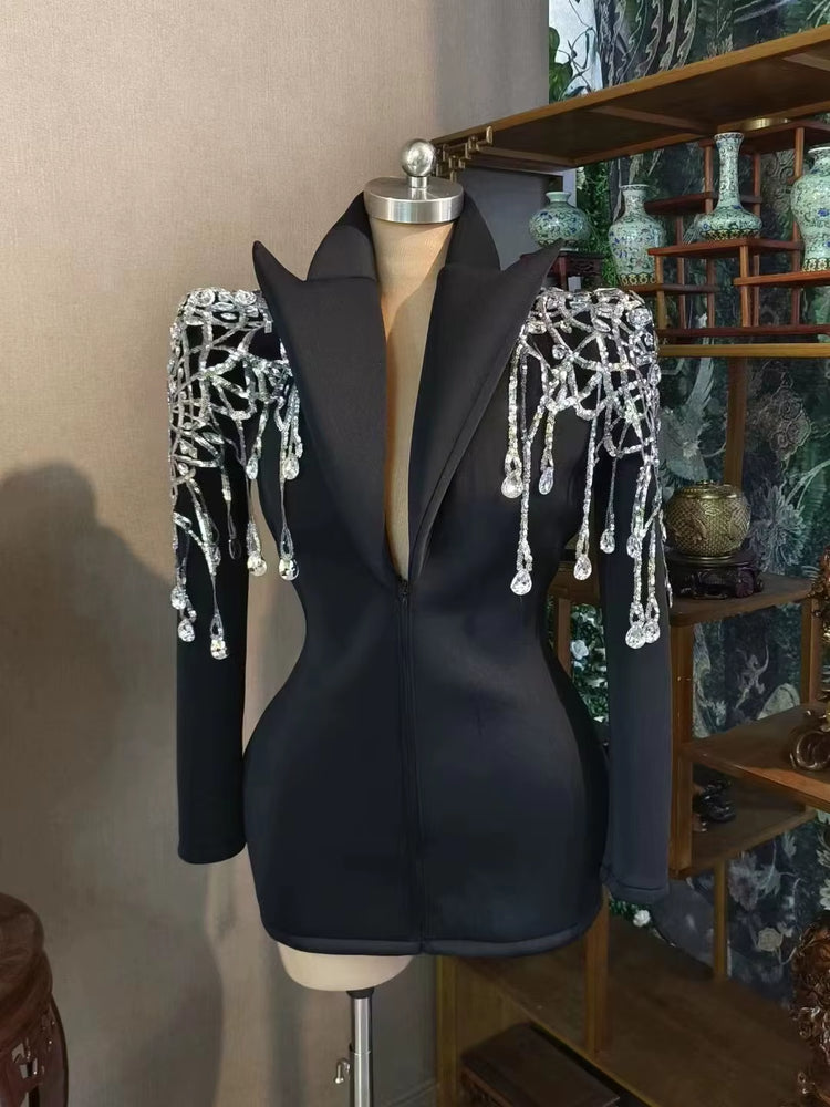 AD1727 Trendy Women Clothes Blazers Ladies Dresses Women Lady Elegant Rhinestone Sequin Fashion Clothes