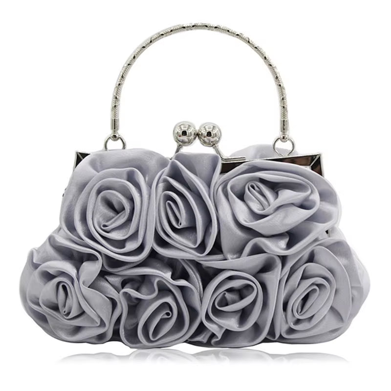 2022 New Women Lady Satin Flower Evening Party Cloth Handbag Bride Small Elegant Dress Cocktail Bag Handbag Clutchbag