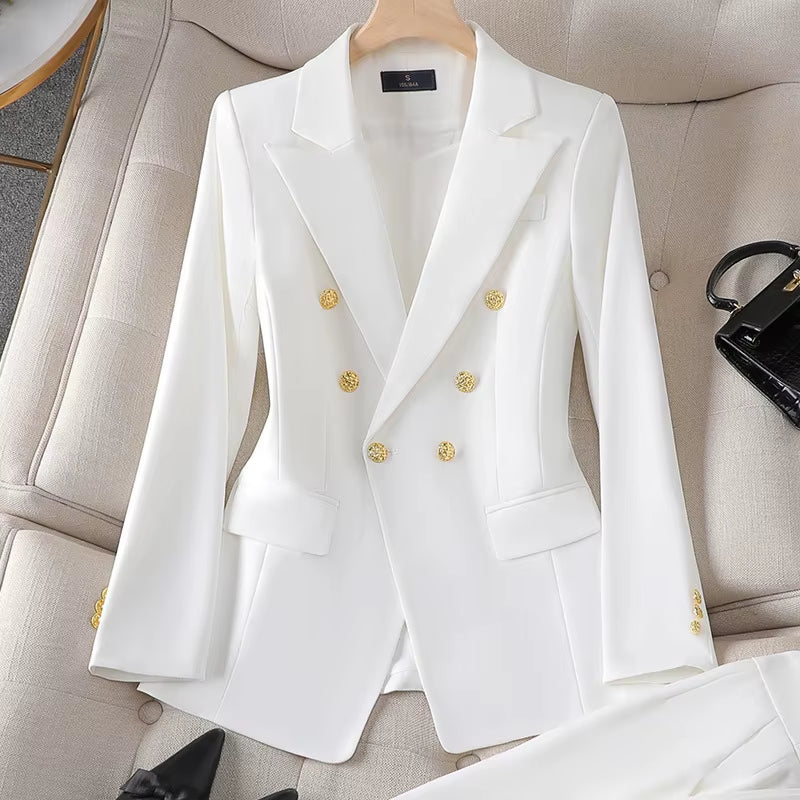 Women Lady Office Suit Coat Fashion Slim-Fitting Double-Breasted Long Sleeve Lapel Button Blazer Tops Jacket Coat