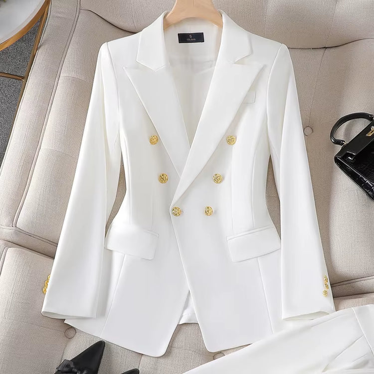 Women Lady Office Suit Coat Fashion Slim-Fitting Double-Breasted Long Sleeve Lapel Button Blazer Tops Jacket Coat