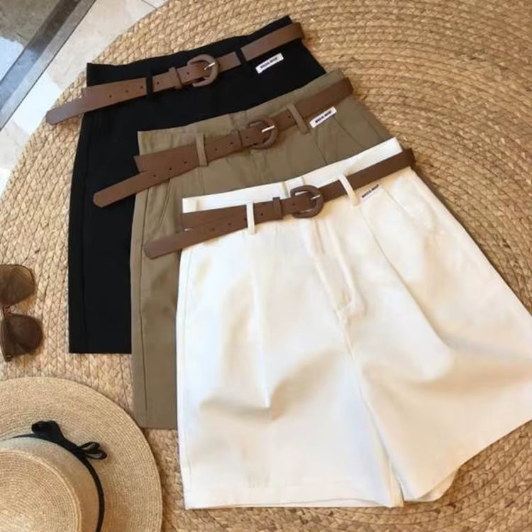 2024 Summer Slim-Looking Shorts with Belt Women&