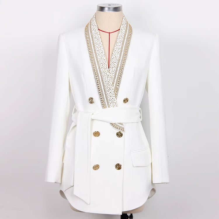 New Arrivals Dropshipping High Quality Fashion and Elegant Metal Beading Long Blazer Jacket for Women