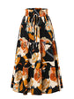 2025 Summer New Skirt Fashion Vacation Printed Folded Flower Elastic Waist Casual Long Women&