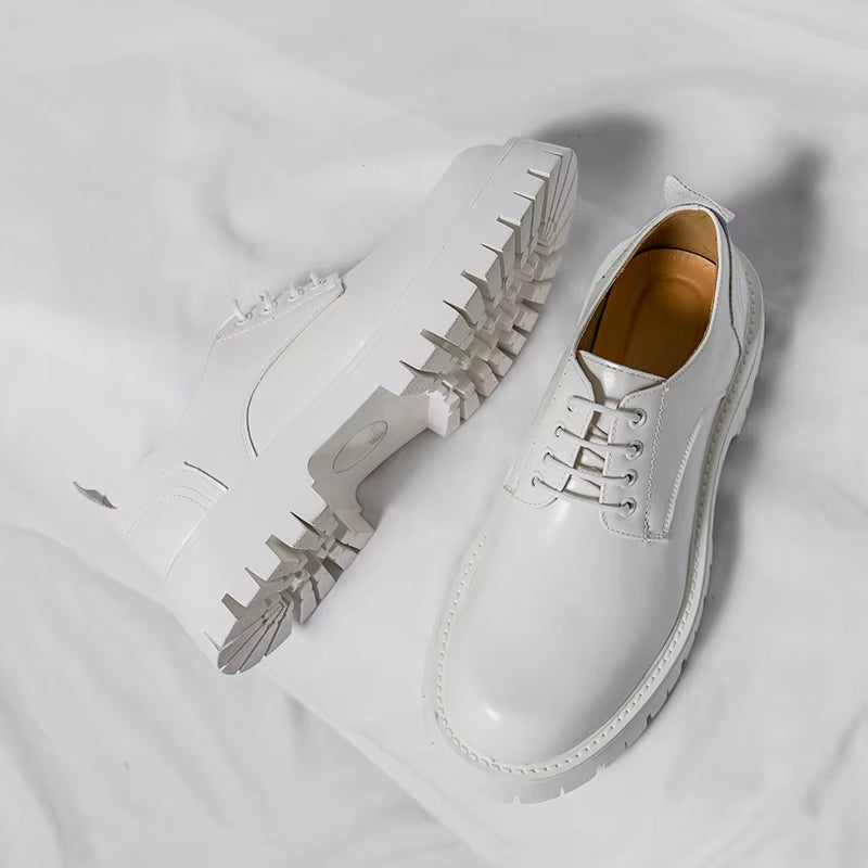 Thick Sole Height Increasing Classic Design Lace up Durable White Dress Shoes for Men