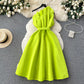 Wholesale Summer Temperament Backless Oblique Neck Single Shoulder Slim Slim Sleeveless Air Layer A-Line Dress